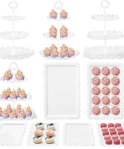 10pcs Dessert Table Display Set, 3 Tiered Cup Cake Holder Tower Stand & Cookie Serving Trays