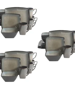 Gibson Elite 16 Piece Glazed Dinnerware Set with Plates, Bowls, & Mugs (3 Pack)