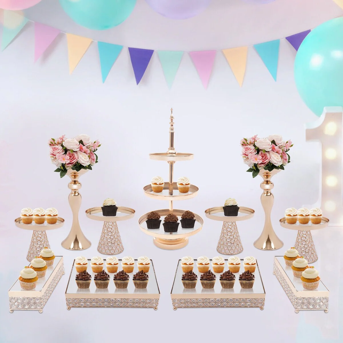 11 Pcs Elegant Gold Cupcake and Dessert Stand Set