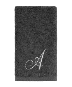 Avanti Linens Granite/Silver Script Monogram Fingertip Towel Letter A - Fingertip Towel