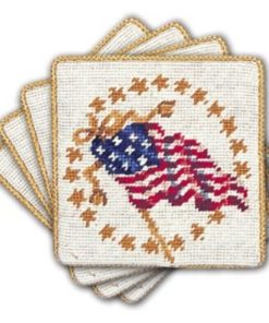 American Flag July Fourth Coaster Petit Point Coaster Set of 4 - White - Set of 4