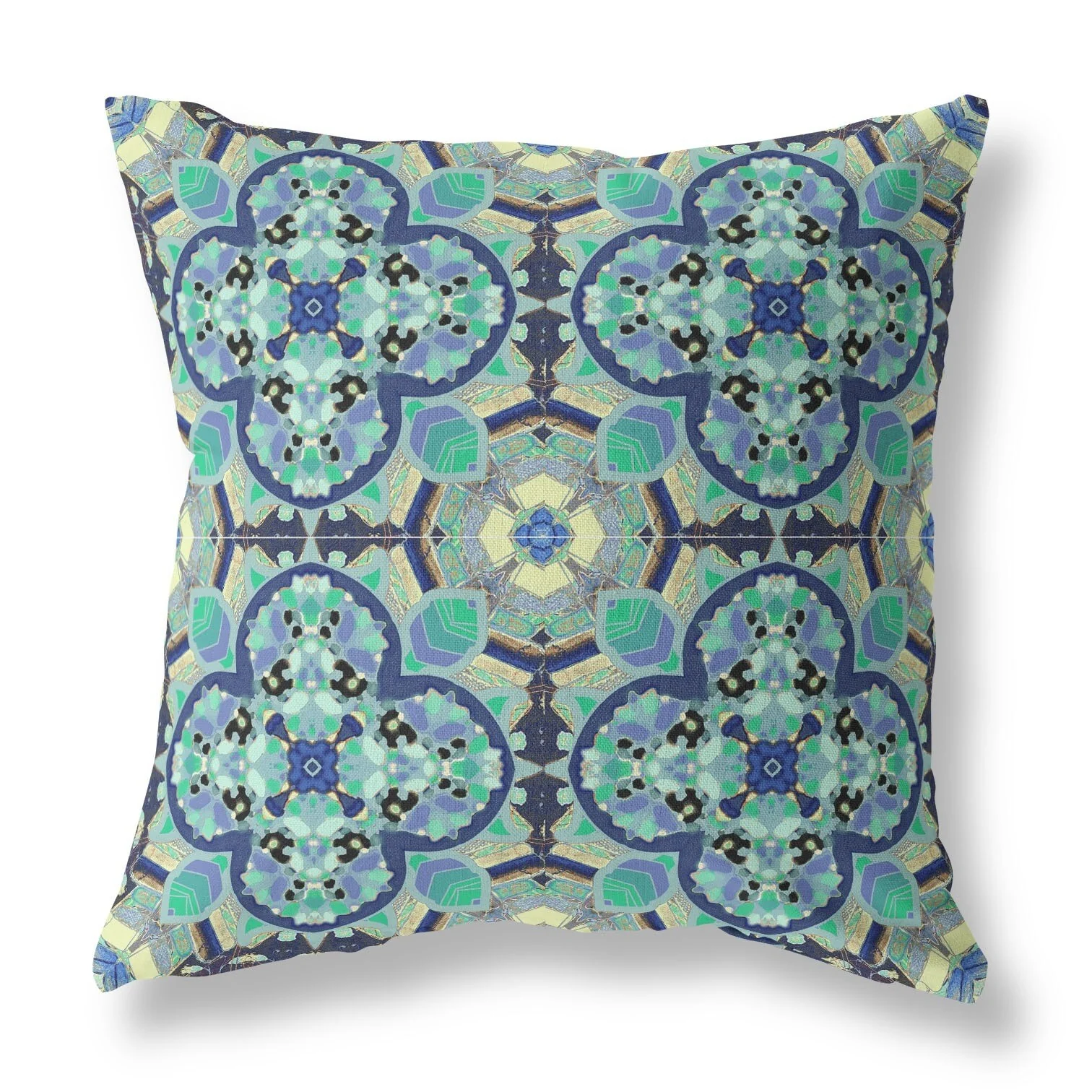 18" Aqua Indigo Cloverleaf Indoor Outdoor Zippered Throw Pillow - Blue
