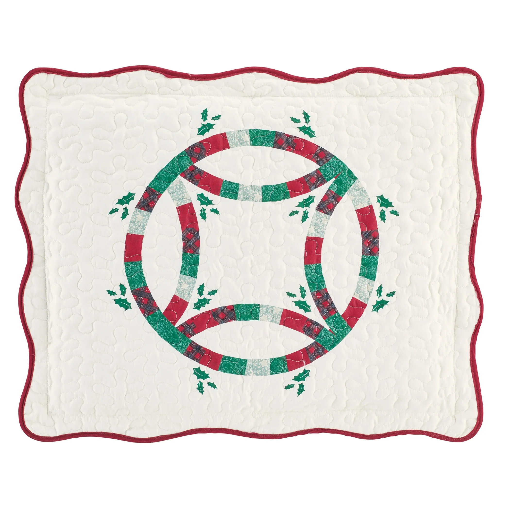 Festive Christmas Ring Patchwork Scalloped Edge Pillow Sham