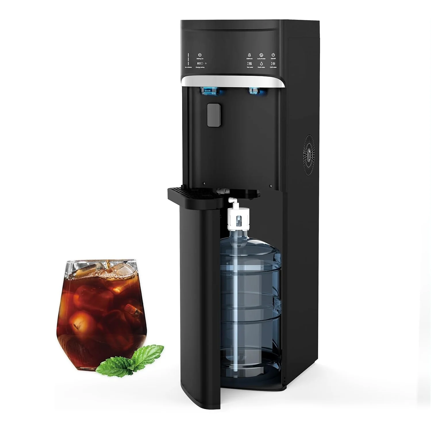 3 in 1 Black Hot and Cold Water Dispenser with Bullet-Shaped Ice Maker