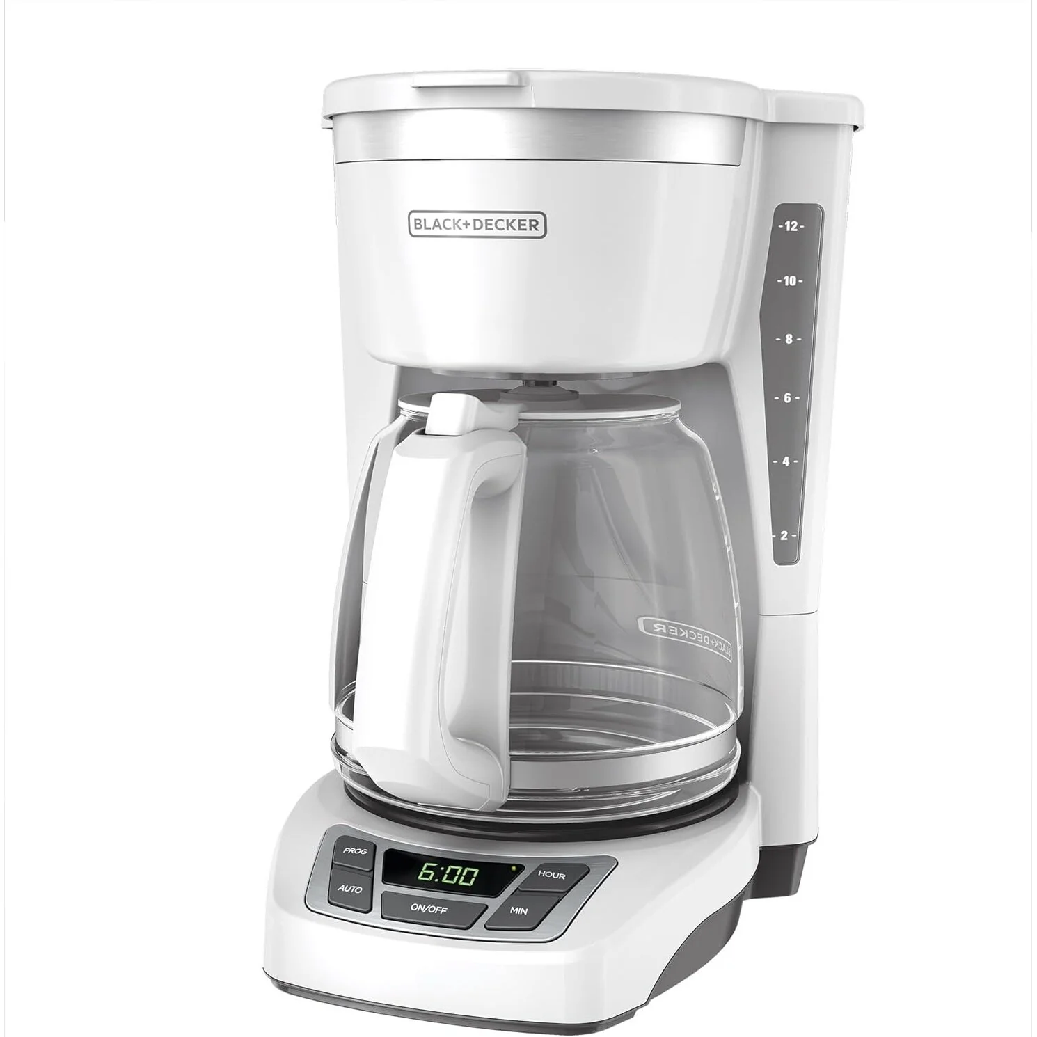 12-Cup Digital Coffee Maker, Programmable, Washable Filter, Sneak-A-Cup, Auto Brew, Keep Hot Plate, White