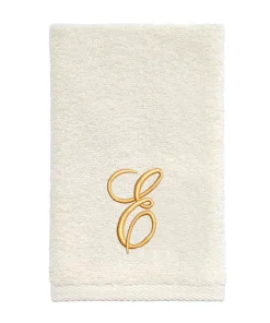 Avanti Linens Ivory/Gold Script Monogram Fingertip Towel Letter E - Fingertip Towel