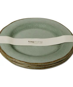 11 in. Veranda Cracked Glazed Solid Melamine Plastic Dinnerware Plates Set of 4 Dishwasher Safe Indoor Outdoor Round Green