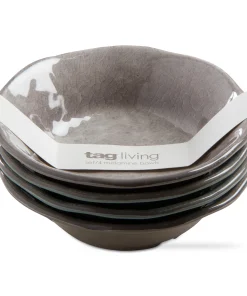 10 oz. 7 in. Veranda Cracked Glazed Solid Gray Wavy Edge Melamine Serving Bowls 4 pc Dishwasher Safe Indoor Outdoor