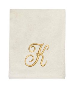 Avanti Linens Ivory/Gold Script Monogram Bath Towel Letter K - Bath Towel