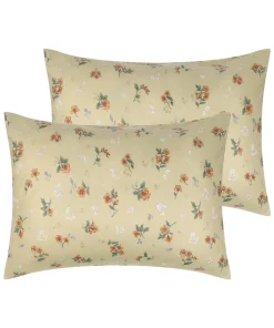 Cotton Pillowcases Vintage Floral Envelope Closure Pillow Shams 2Pcs - Yellow
