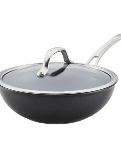 Anolon X Hybrid Nonstick Cookware Induction Stir Fry Wok with Lid, 10-inch, Charcoal Gray