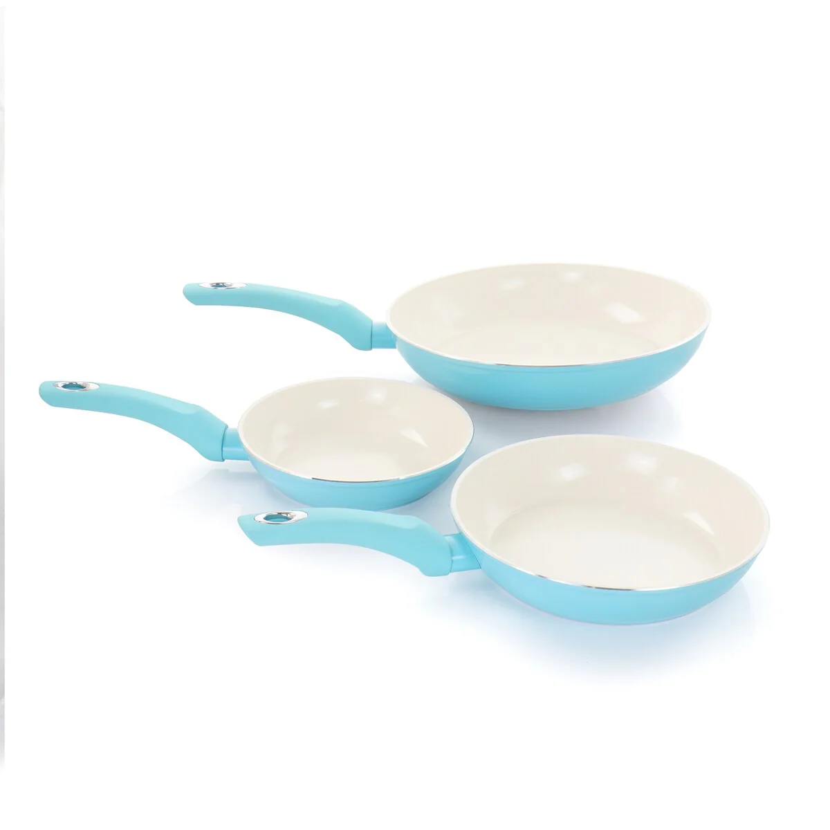 Gibson Home Pastel 3Pc Aluminum Nonstick Ceramic Frying Pan Set Aqua