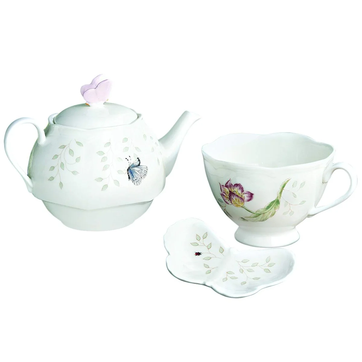 Lenox Butterfly Meadow Stackable Tea For One Set - White - 8 x 6 x 5