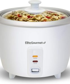Elite Gourmet ERC-003 Electric Rice Cooker with Automatic Keep Warm Makes Soups, Stews, Grains, Hot Cereals, White, 6 Cups Cooked (3 Cups Uncooked)
