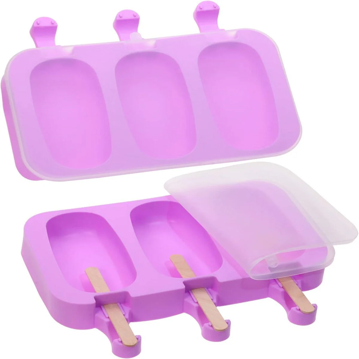 Ice Cream Molds Silicone Ice Pop with Lid 3 Cavities Cakesicle Molds