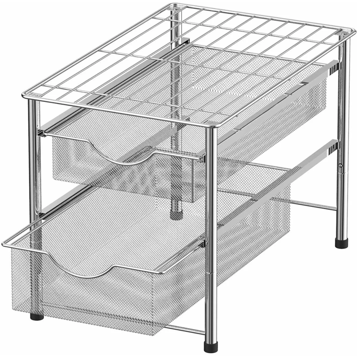 2 Tier Stackable Sliding Double Basket Cabinet Organizers, Silver
