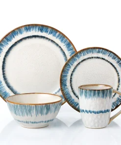 Lorren Home Trends 16 Piece Stoneware Set-Blue Swirl