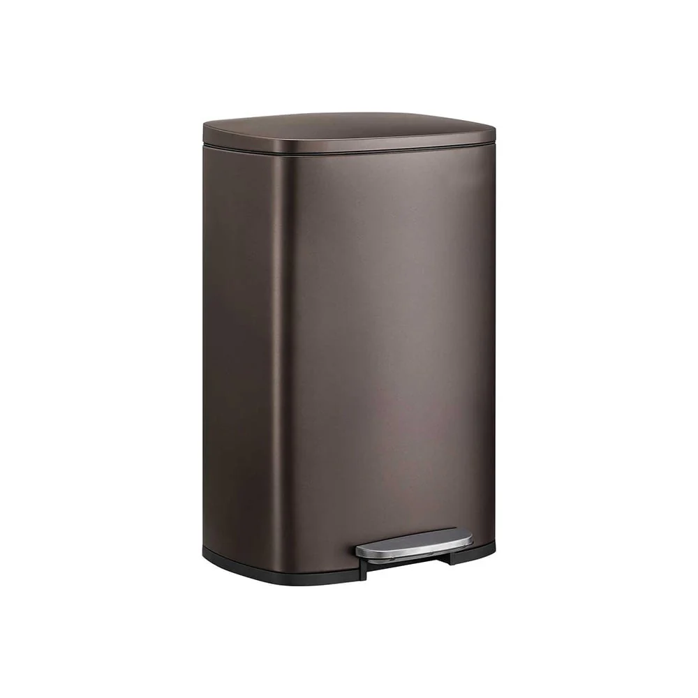 13 Gallon Brown Stainless Steel Trash Can with Soft Close Lid and Step Pedal for Kitchen or Office Use