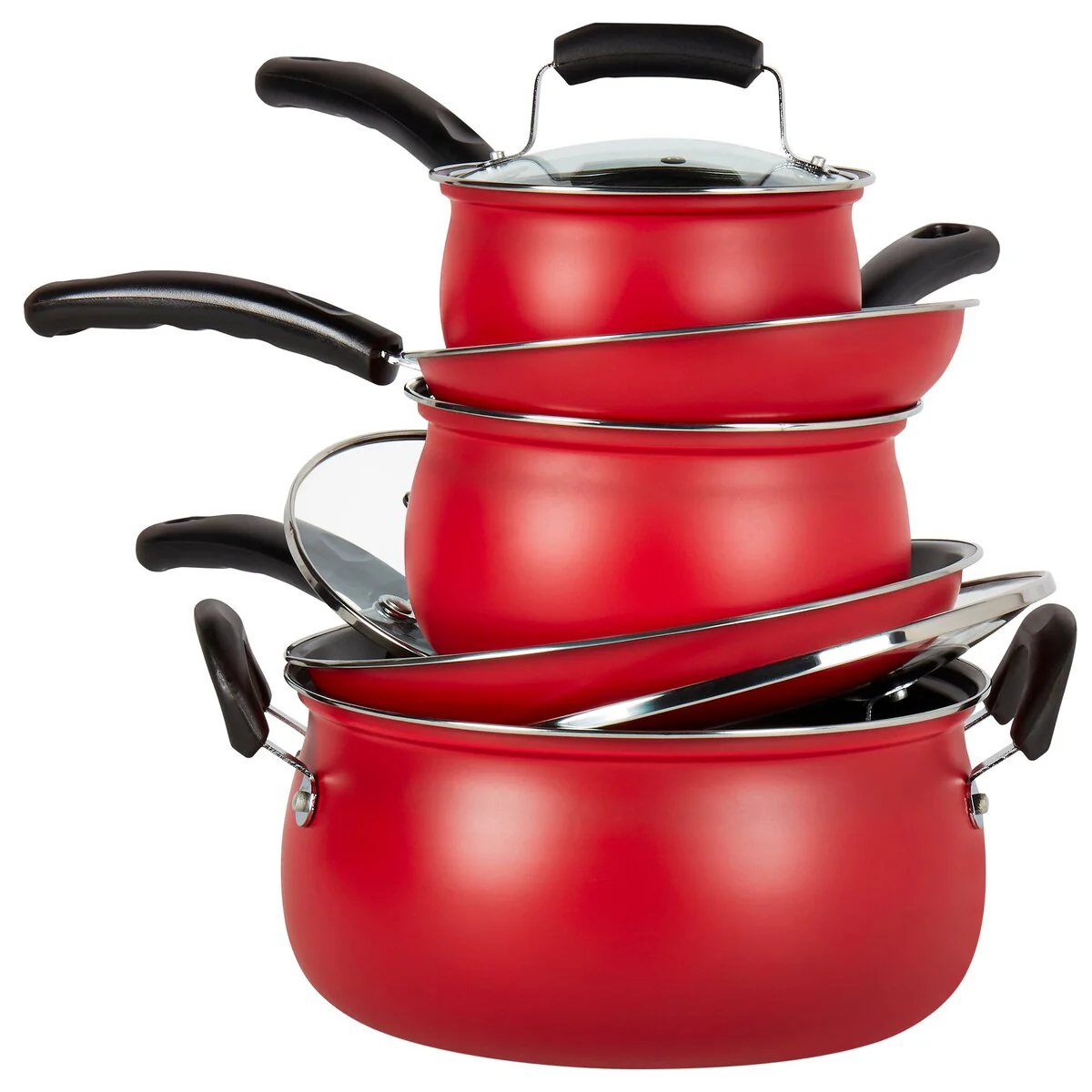 Basic Essentials 8PC Carbon Steel Cookware Set - Matte Red