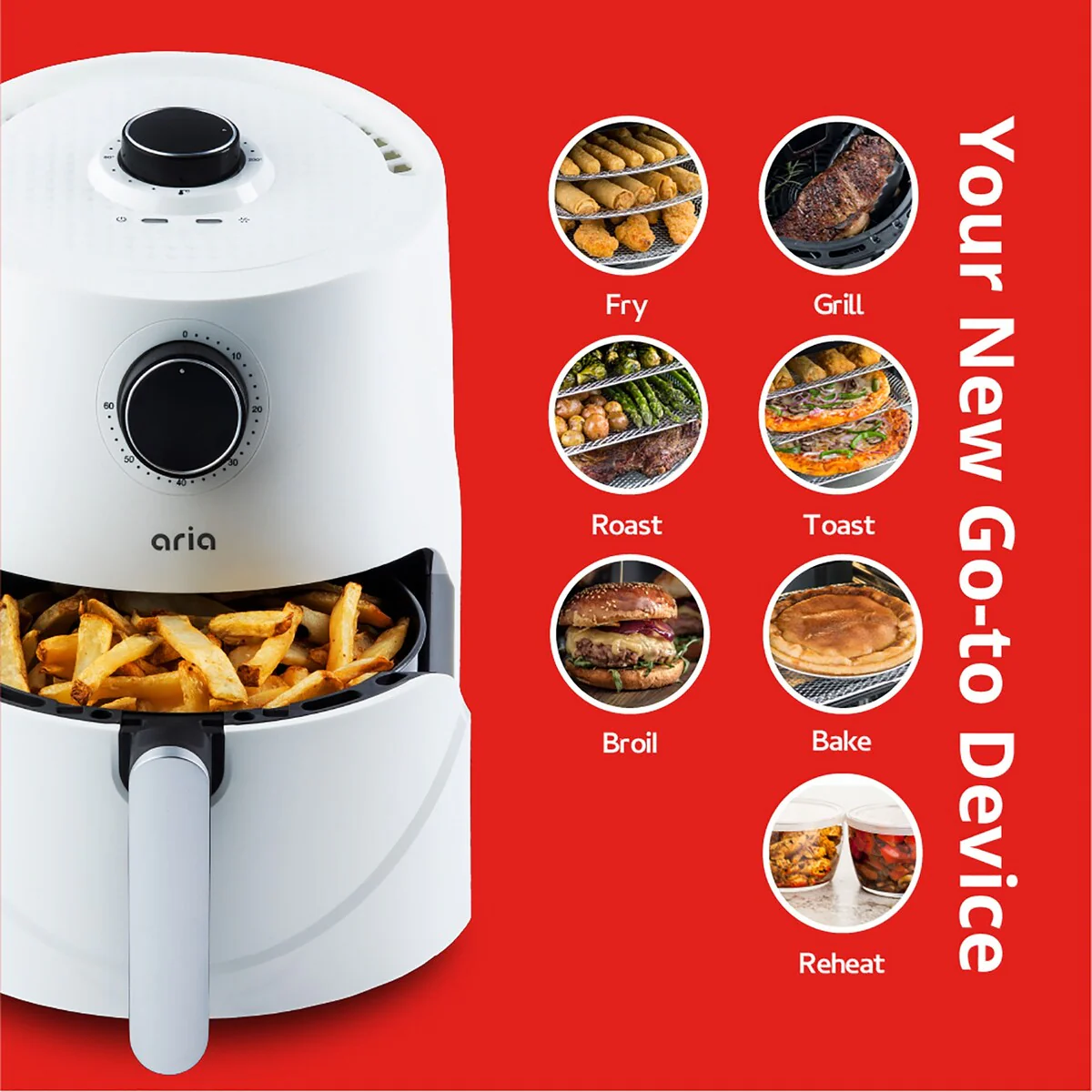 3 Qt. White Teflon-Free Ceramic Air Fryer with Recipe Book - 9.5 ”L x 12.5”W x 9.5 ”H