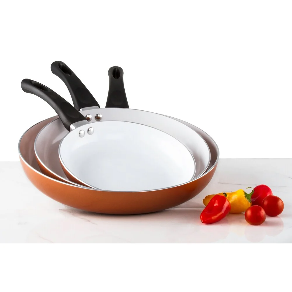 3 Pack Healthy Ceramic Frying Pan Set - Nonstick Ceramic Copper Pan With Bakelite Handle