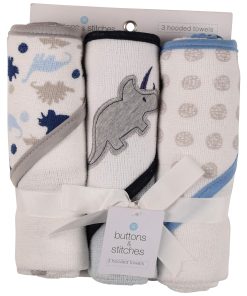 Cudlie Buttons & Stitches Baby Girl 3 Pack Rolled/Carded Hooded Towels in Crisp Blossom Print (GS71728)