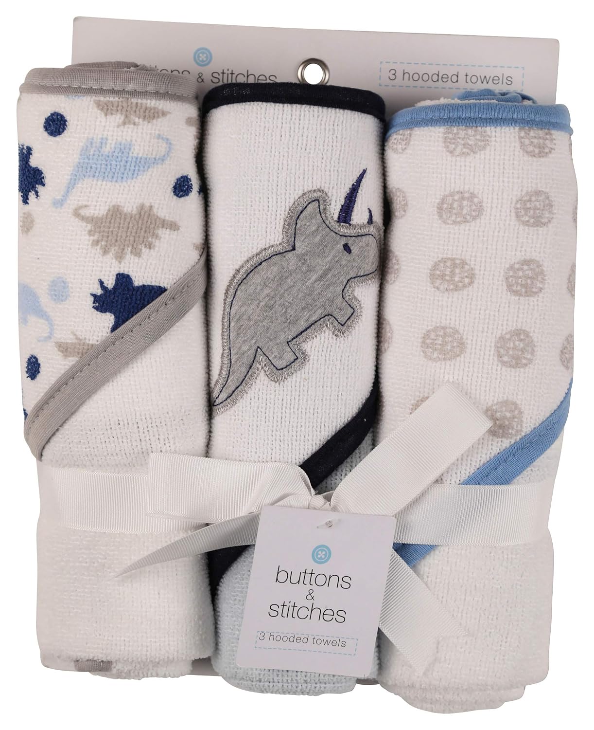 Cudlie Buttons & Stitches Baby Girl 3 Pack Rolled/Carded Hooded Towels in Crisp Blossom Print (GS71728)