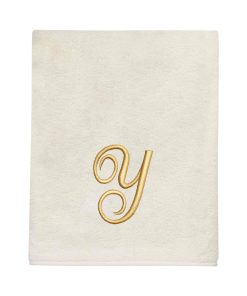 Avanti Linens Ivory/Gold Script Monogram Bath Towel Letter Y - Bath Towel