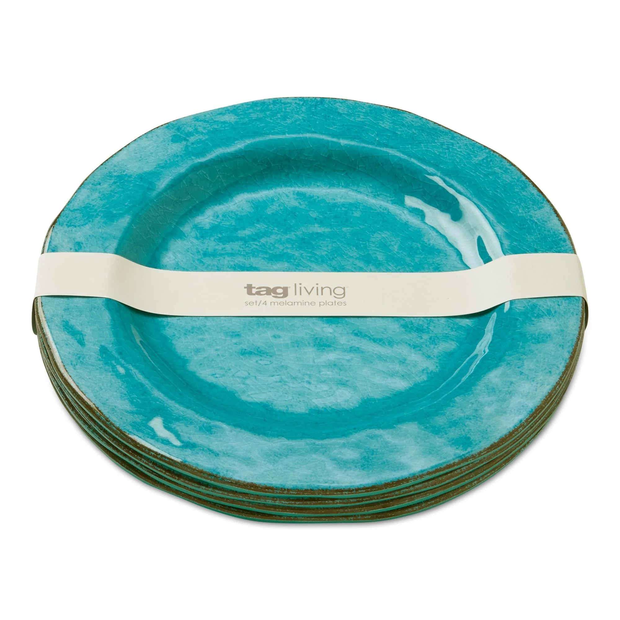 10.75 in. Veranda Cracked Glazed Solid Melamine Plastic Dinnerware Plates Set of 4 Dishwasher Safe Indoor Outdoor Blue