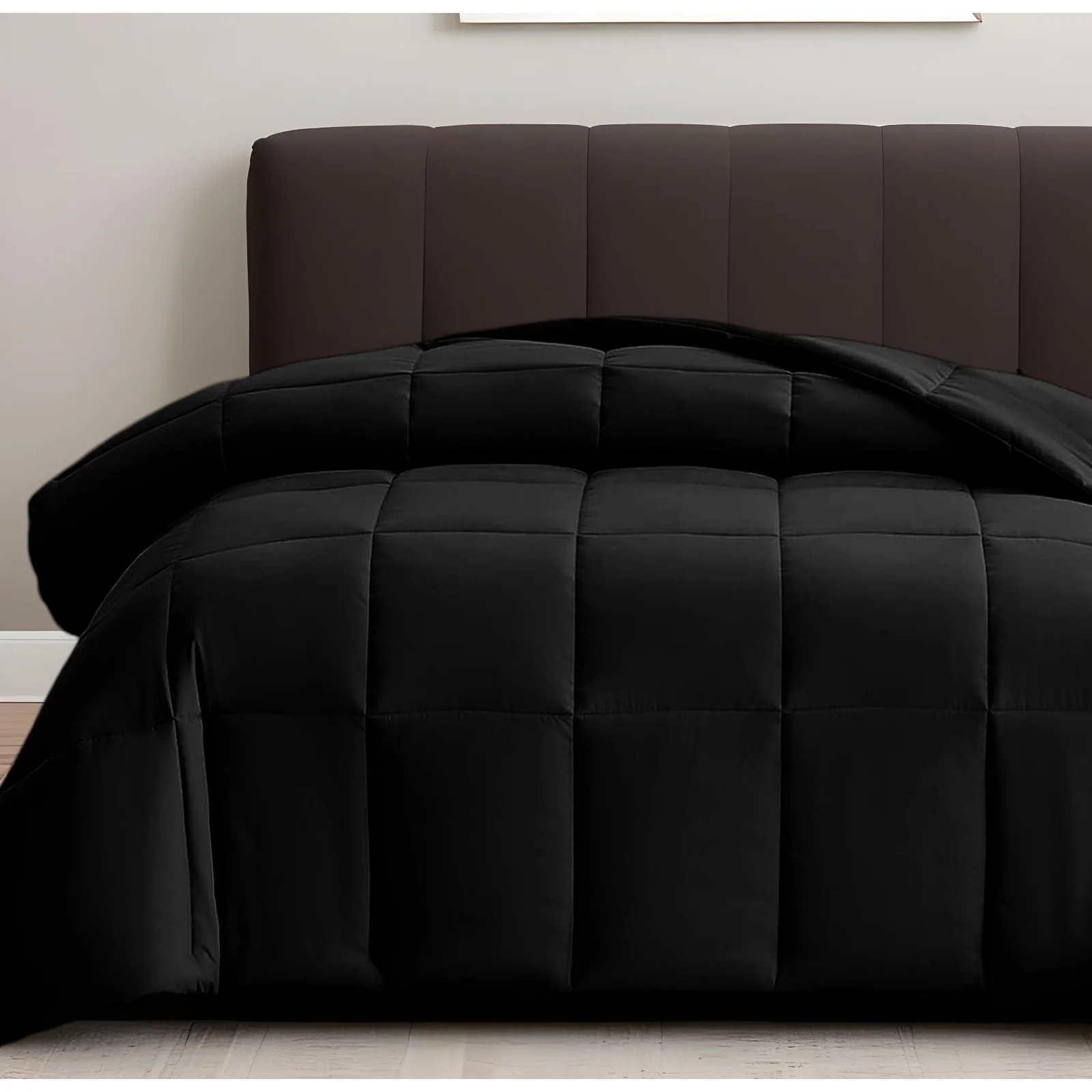 Black Twin Box Stitch Microfiber Down Alternative Comforter
