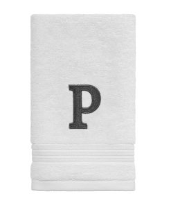 Avanti Linens Wht/Gry Block Monogram Fingertip Towel - Fingertip Towel
