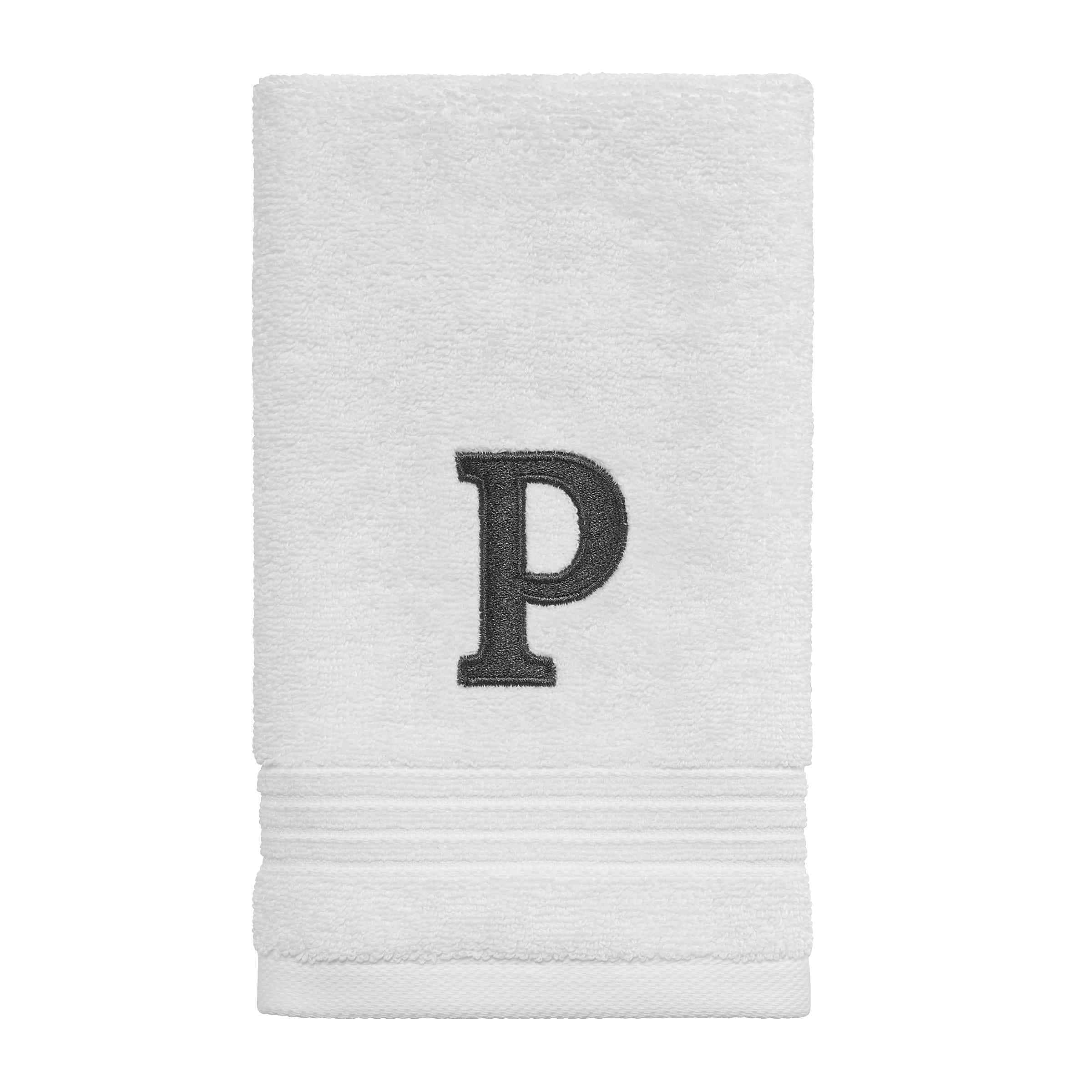 Avanti Linens Wht/Gry Block Monogram Fingertip Towel - Fingertip Towel