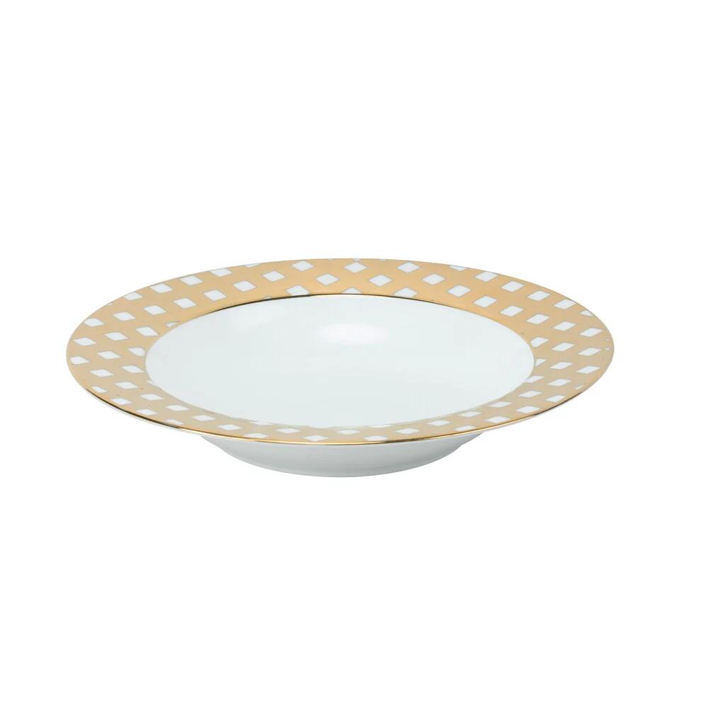 10 Strawberry Street Gingham Gold-tone Rim Porcelain Soup Plate (Pack of 6)