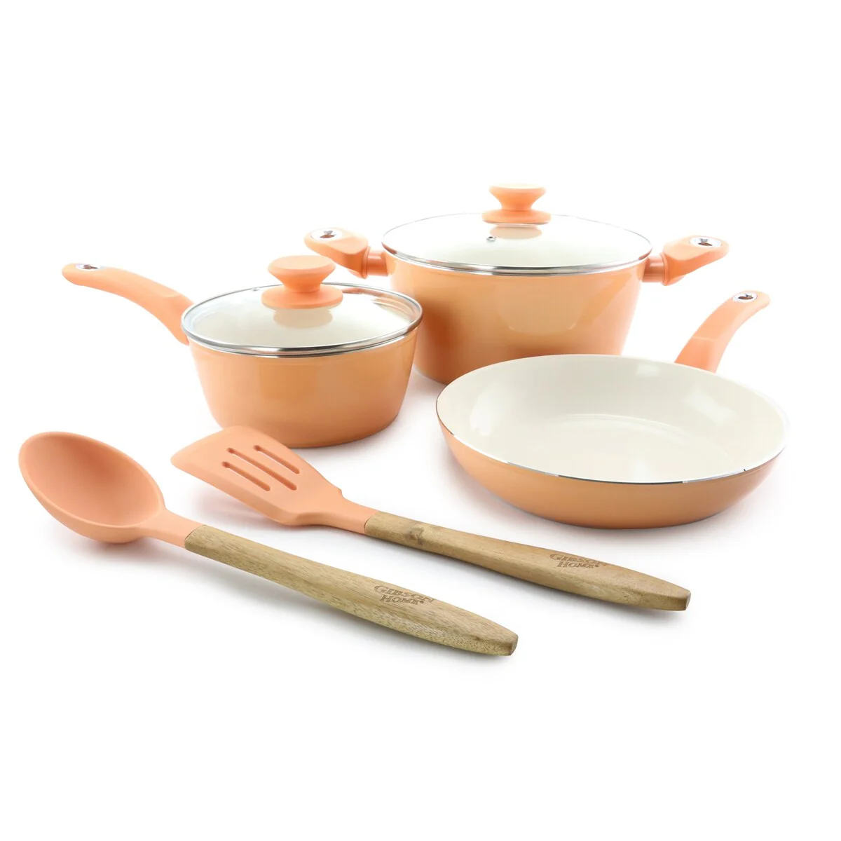 Gibson Home Plaza Cafe 7 Piece Aluminum Nonstick Cookware Set in Coral
