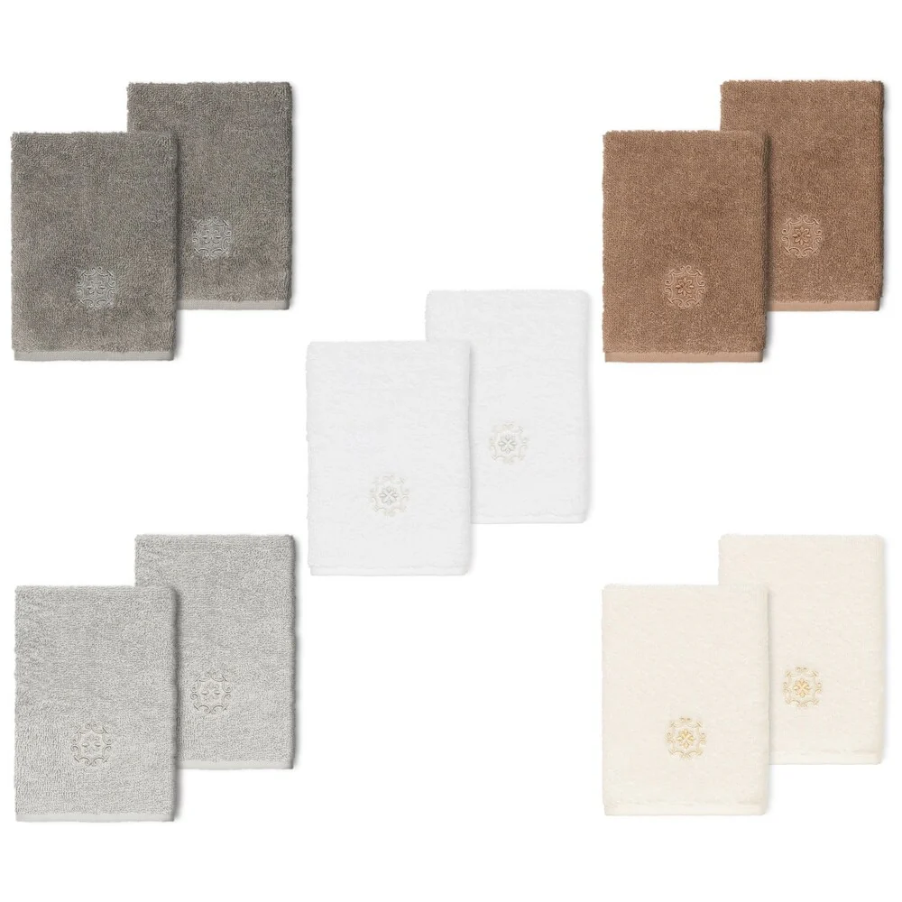 Authentic Hotel and Spa 100% Turkish Cotton Alyssa 2PC Embellished Washcloth Set