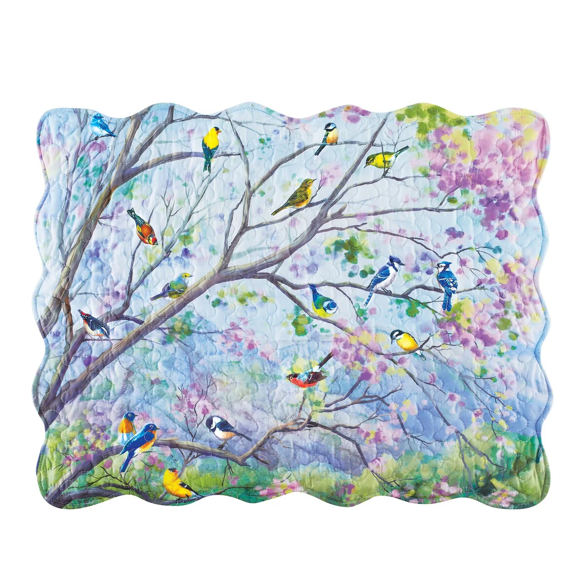 Birds on Flowering Branch Scalloped Edge Pillow Sham