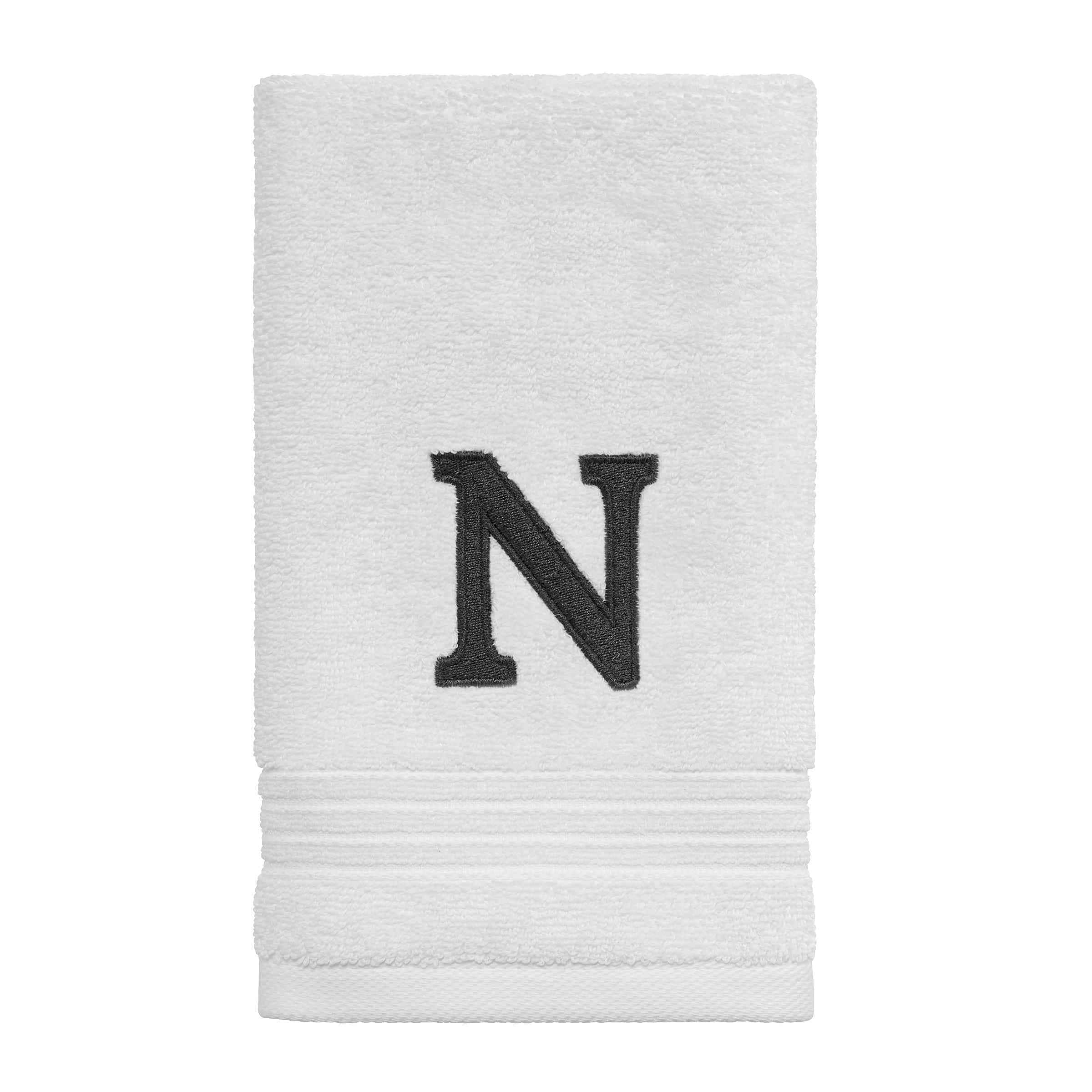 Avanti Linens Wht/Gry Block Monogram Fingertip Towel - Fingertip Towel