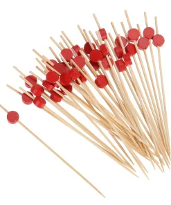 Bamboo Cocktail Toothpicks Red Flat Round Drink Picks Skewer Sticks 200Pcs - 4.72"