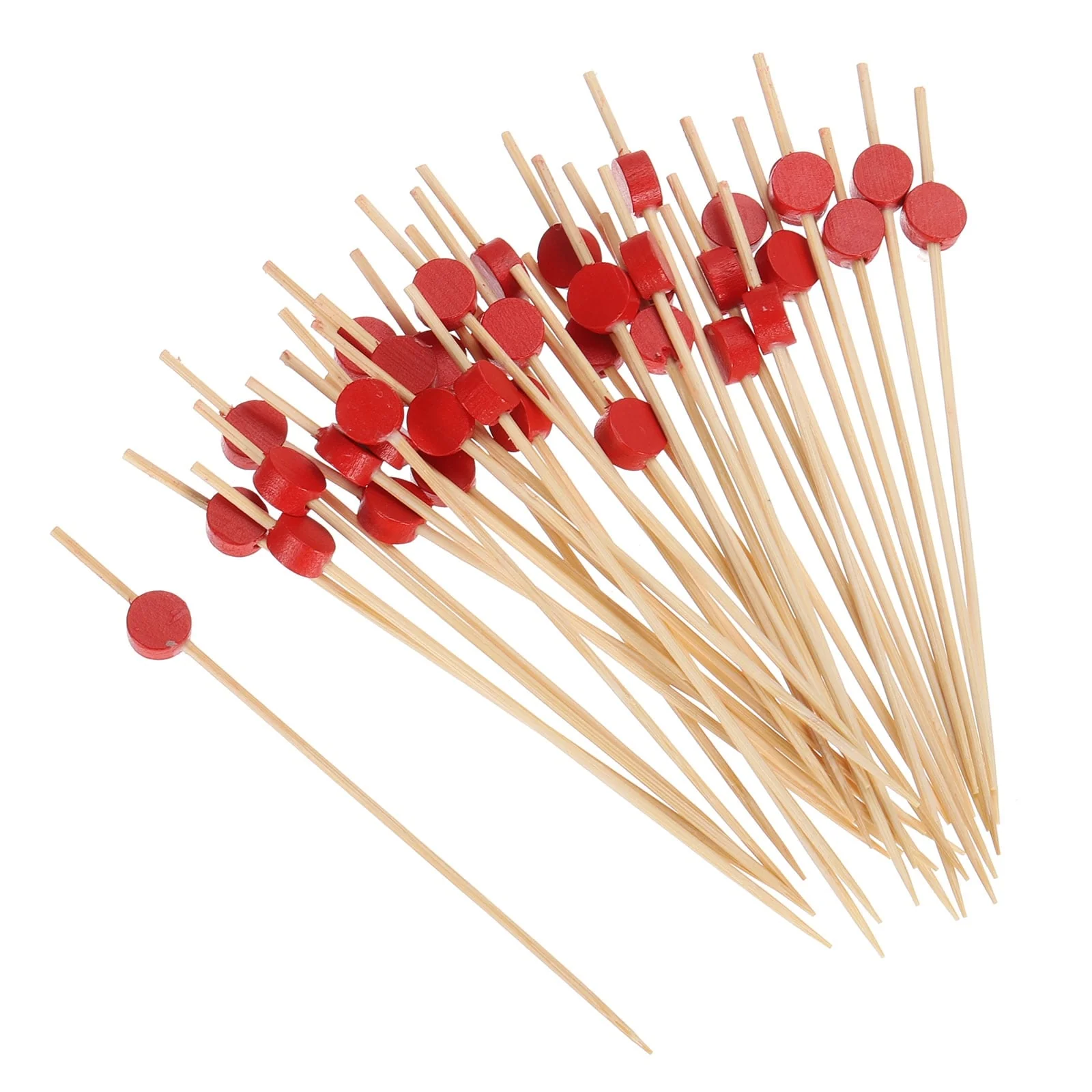 Bamboo Cocktail Toothpicks Red Flat Round Drink Picks Skewer Sticks 200Pcs - 4.72"