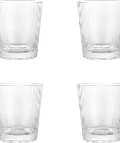 Elle Decor Glass Water Cups Ribbed Stackable Drinking Glasses Set of 4 - 9.4 oz