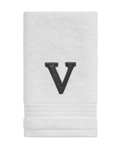 Avanti Linens Wht/Gry Block Monogram Fingertip Towel - Fingertip Towel