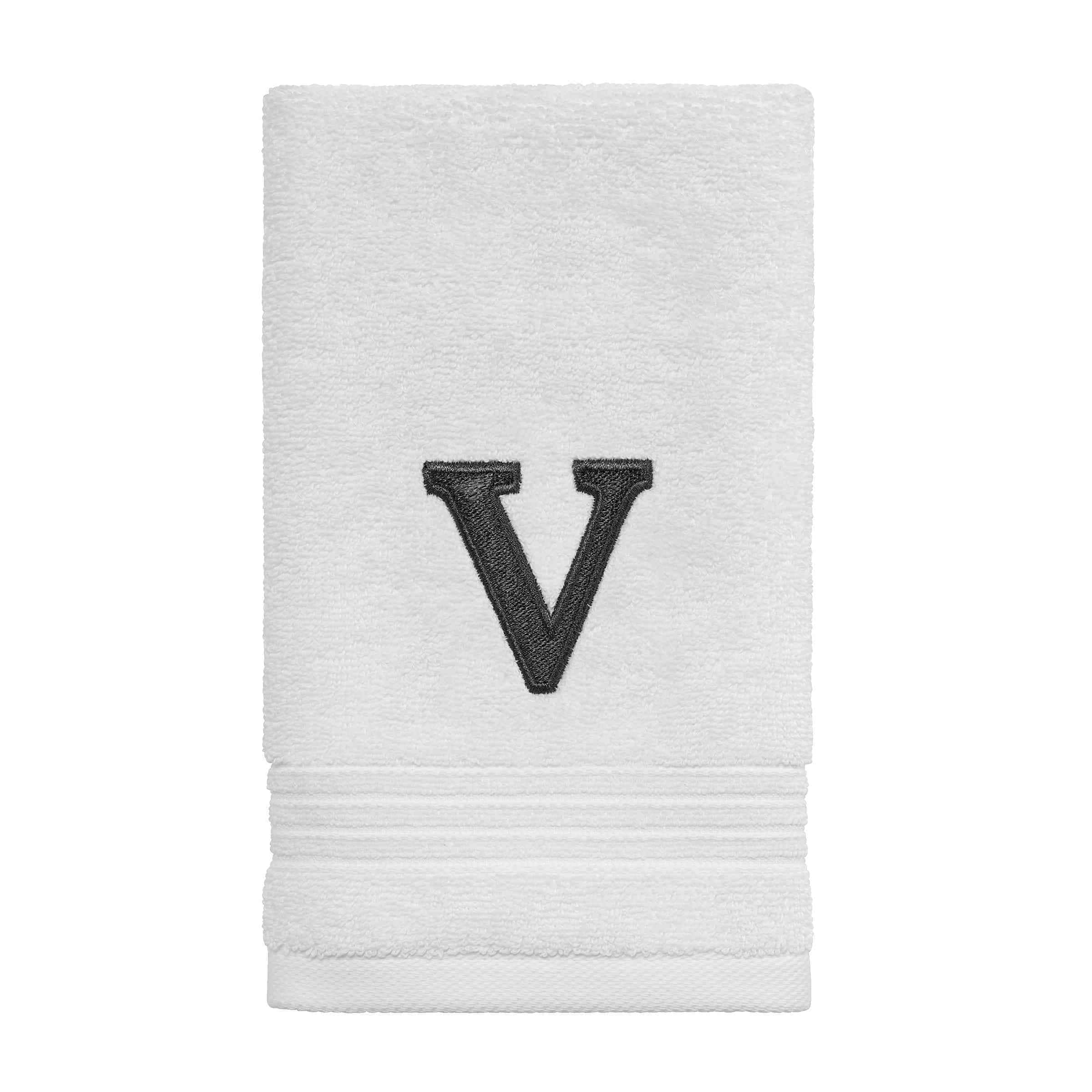 Avanti Linens Wht/Gry Block Monogram Fingertip Towel - Fingertip Towel