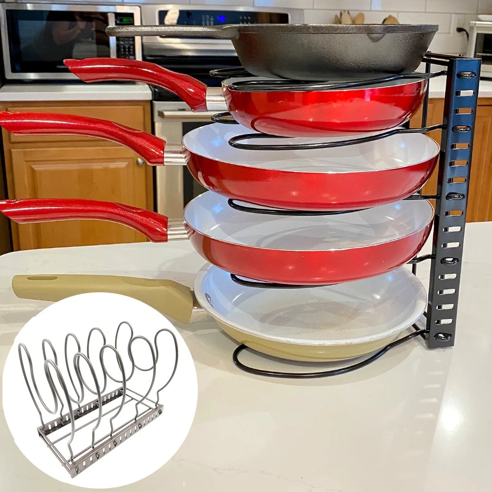 Evelots Pot/Pan/Lid Rack-Adjustable Widths-5 Divider-Powder Coated Carbon Steel - Single unit - Single unit