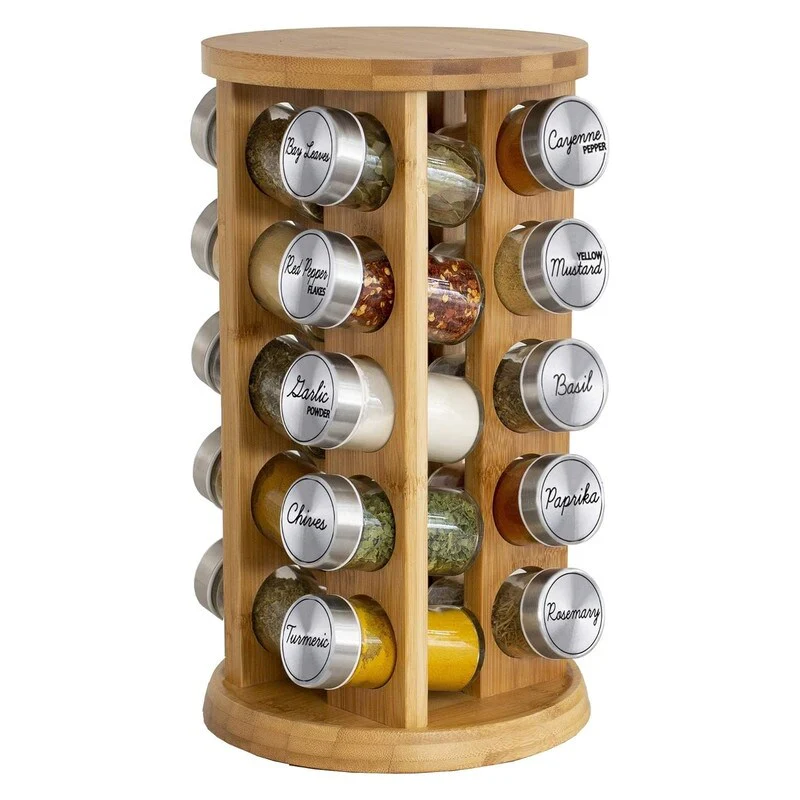20 Jar Dark Acacia Wood Spice Rack with Spices Included - ‎12.1"D x 13.6"W x 14.9"H