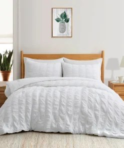 3-Piece Seersucker Bubble Ruffled Chic Textured Comforter Set, Lightweight Bedding Set