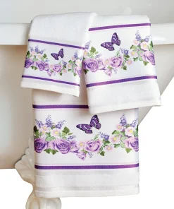 Lavender Floral Butterfly Garland Bathroom Towel Set - 9.000 x 6.250 x 2.500