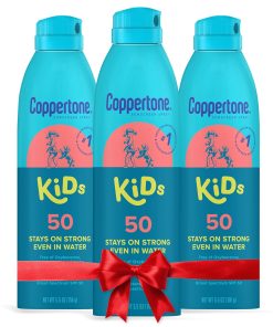 Coppertone Kids Sunscreen Spray SPF 50, Water Resistant Spray Sunscreen for Kids, Pediatrician Recommended Sunscreen Brand, Bulk Sunscreen SPF 50, 5.5 Oz Bottle, Pack of 3