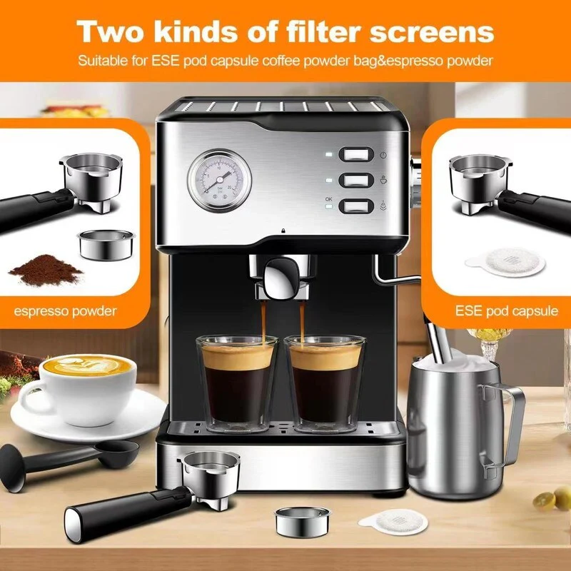 20 Bar Stainless Steel Pump Coffee Machine with Pressure Gauge