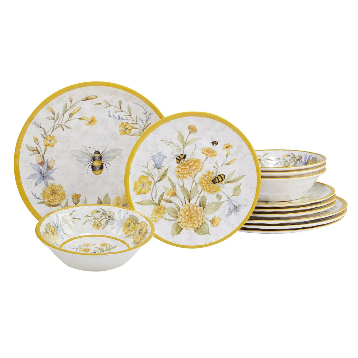 Certified International Bee Sweet 12-Piece Melamine Dinnerware Set, Service for 4