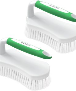 Amazer Scrub Brush for Cleaning Comfort Grip Shower Scrubber Stiff Bristles with Handle Heavy Duty Cleaner Brush for Tub Sink Carpet Floor - Pack of 2 (Green+Green)